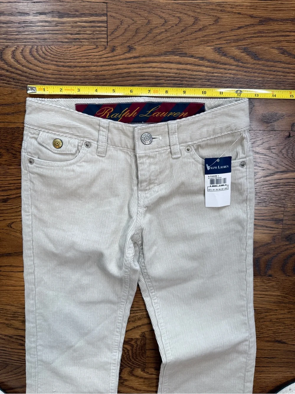 NWT Vintage Y2K Ralph Lauren Girls Low Rise Flare Cream Corduroy Trousers Sz 7
